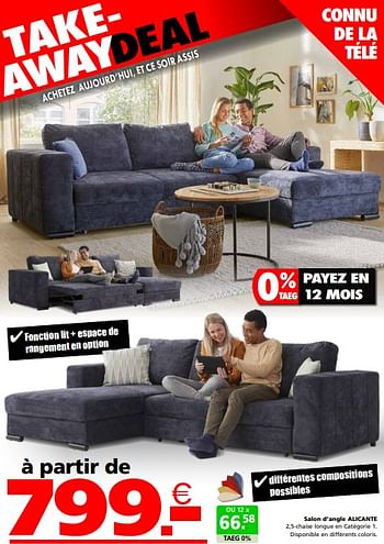 Promoties Salon d’angle alicante - Huismerk - Seats and Sofas - Geldig van 22/04/2024 tot 12/05/2024 bij Seats and Sofas