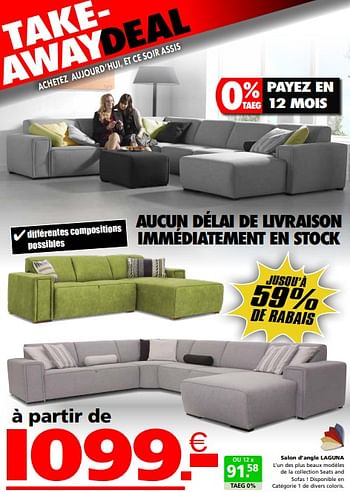 Promoties Salon d’angle laguna - Huismerk - Seats and Sofas - Geldig van 22/04/2024 tot 12/05/2024 bij Seats and Sofas