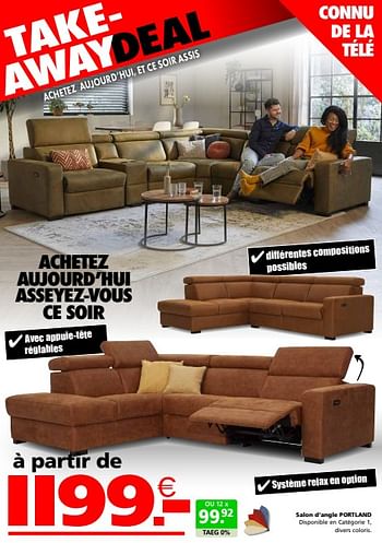 Promoties Salon d‘angle portland - Huismerk - Seats and Sofas - Geldig van 22/04/2024 tot 12/05/2024 bij Seats and Sofas