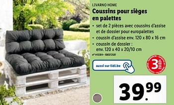 Promoties Coussins pour sièges en palettes - Livarno - Geldig van 24/04/2024 tot 30/04/2024 bij Lidl