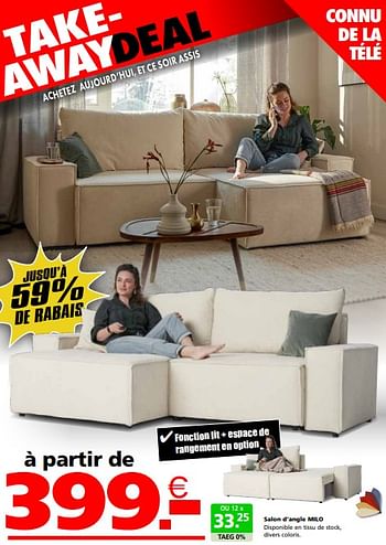 Promoties Salon d’angle milo - Huismerk - Seats and Sofas - Geldig van 22/04/2024 tot 12/05/2024 bij Seats and Sofas