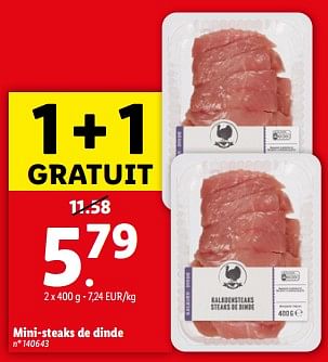 Promoties Mini-steaks de dinde - Huismerk - Lidl - Geldig van 24/04/2024 tot 30/04/2024 bij Lidl