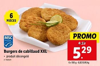 Promotions Burgers de cabillaud xxl - Produit maison - Lidl - Valide de 24/04/2024 à 30/04/2024 chez Lidl
