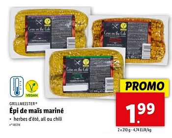 Promotions Épi de maïs mariné - Grill Meister - Valide de 24/04/2024 à 30/04/2024 chez Lidl