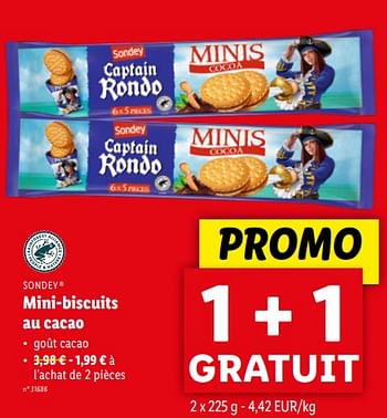 Promoties Mini-biscuits au cacao - Sondey - Geldig van 24/04/2024 tot 30/04/2024 bij Lidl