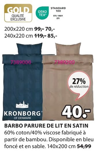 Promoties Barbo parure de lit en satin - Kronborg - Geldig van 15/04/2024 tot 19/05/2024 bij Jysk