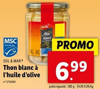 Promoties Thon blanc à l’huile d’olive - Sol & Mar - Geldig van 24/04/2024 tot 30/04/2024 bij Lidl