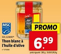 Promotions Thon blanc à l’huile d’olive - Sol & Mar - Valide de 24/04/2024 à 30/04/2024 chez Lidl