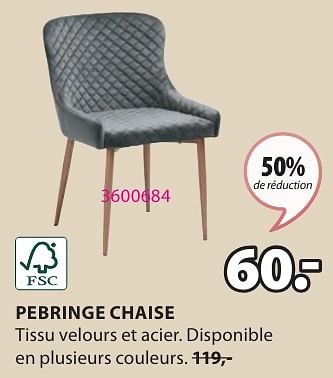 Promotions Pebringe chaise - Produit Maison - Jysk - Valide de 15/04/2024 à 19/05/2024 chez Jysk