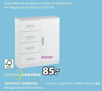 Promotions Tapdrup commode 4 tiroirs 1 porte - Produit Maison - Jysk - Valide de 15/04/2024 à 19/05/2024 chez Jysk