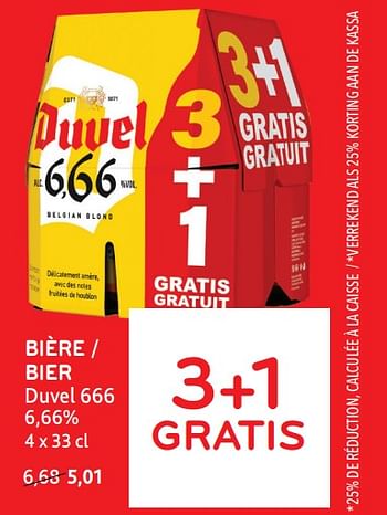 Promoties Bière duvel 666 3+1 gratis - Duvel - Geldig van 24/04/2024 tot 07/05/2024 bij Alvo