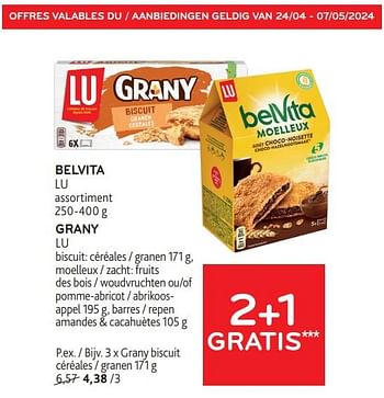 Promoties Belvita lu + grany lu 2+1 gratis - Lu - Geldig van 24/04/2024 tot 07/05/2024 bij Alvo