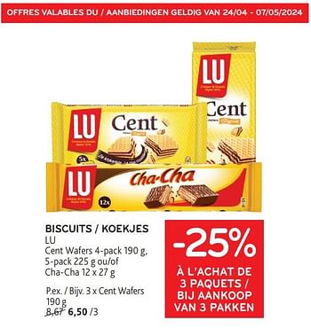 Promoties Biscuits lu -25% à l’achat de 3 paquets - Lu - Geldig van 24/04/2024 tot 07/05/2024 bij Alvo