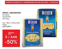 Promotions Pâtes de cecco 2ième -50% - De Cecco - Valide de 24/04/2024 à 07/05/2024 chez Alvo