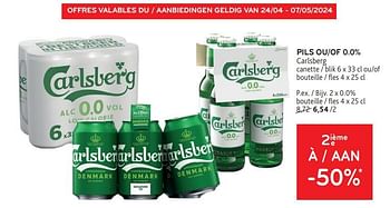 Promoties Pils ou 0.0% carlsberg 2ième à -50% - Carlsberg Luxe - Geldig van 24/04/2024 tot 07/05/2024 bij Alvo