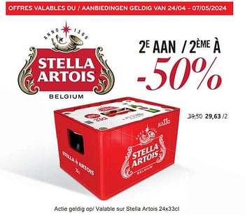 Promoties Stella artois 2ème à -50% - Stella Artois - Geldig van 24/04/2024 tot 07/05/2024 bij Alvo