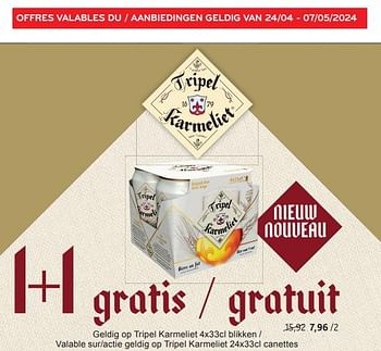 Promoties Tripel karmeliet 1+1 gratis - TRipel Karmeliet - Geldig van 24/04/2024 tot 07/05/2024 bij Alvo