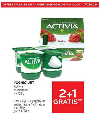 Promoties Yogh o urt activia 2+1 gratis - Danone - Geldig van 24/04/2024 tot 07/05/2024 bij Alvo