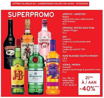 Promoties Apéritif baileys + original spiced gold rum captain morgan 2ième à -40% - Baileys - Geldig van 24/04/2024 tot 07/05/2024 bij Alvo