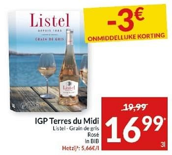 Promoties Igp terres du midi listel grain de gris rose - Rosé wijnen - Geldig van 23/04/2024 tot 28/04/2024 bij Intermarche