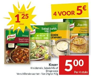 Promotions Knorr kruidenmix salade mix of droge soep - Knorr - Valide de 23/04/2024 à 28/04/2024 chez Intermarche