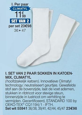 Promoties Set van 2 paar sokken in katoen- mix, climatyl - Huismerk - Damart - Geldig van 01/04/2024 tot 30/06/2024 bij Damart