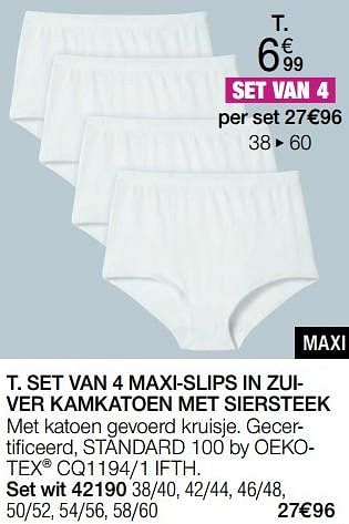 Promotions Set van 4 maxi-slips in zuiver kamkatoen met siersteek - Produit Maison - Damart - Valide de 01/04/2024 à 30/06/2024 chez Damart
