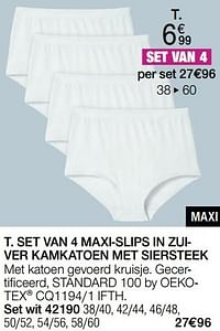 Set van 4 maxi-slips in zuiver kamkatoen met siersteek-Huismerk - Damart