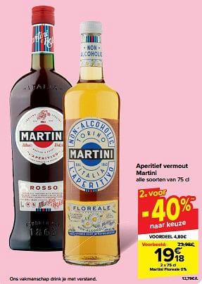 Promotions Aperitief vermout martini - Martini - Valide de 24/04/2024 à 30/04/2024 chez Carrefour