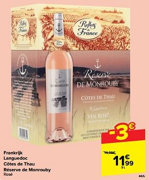 Promotions Frankrijk languedoc côtes de thau réserve de monrouby rosé - Vins rosé - Valide de 24/04/2024 à 30/04/2024 chez Carrefour