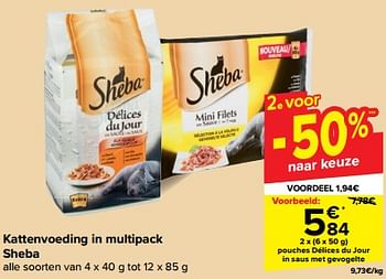 Promotions Pouches délices du jour in saus met gevogelte - Sheba - Valide de 24/04/2024 à 30/04/2024 chez Carrefour