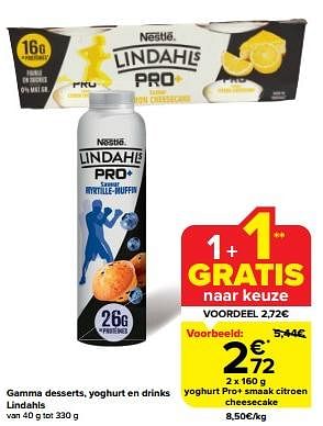 Promoties Yoghurt pro+ smaak citroen cheesecake - Lindahls - Geldig van 24/04/2024 tot 30/04/2024 bij Carrefour