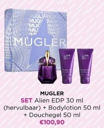 Promoties Mugler set alien + bodylotion + douchegel - Mugler - Geldig van 22/04/2024 tot 28/04/2024 bij ICI PARIS XL