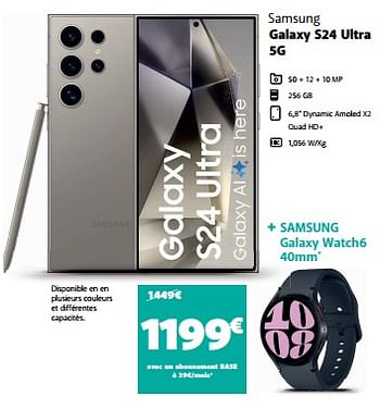 Promotions Samsung galaxy s24 ultra 5g - Samsung - Valide de 18/04/2024 à 07/05/2024 chez Base