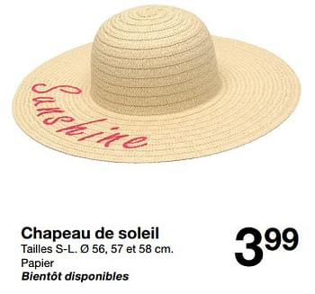 Promotions Chapeau de soleil - Produit maison - Zeeman  - Valide de 20/04/2024 à 26/04/2024 chez Zeeman