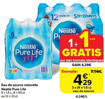 Promoties Eau de source naturelle nestlé pure life - Nestlé - Geldig van 24/04/2024 tot 30/04/2024 bij Carrefour