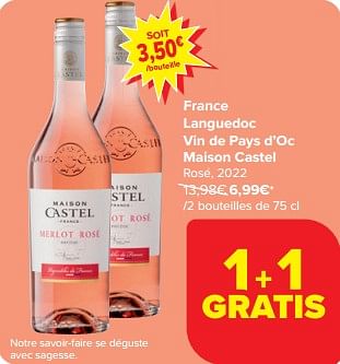 Promoties France languedoc vin de pays d’oc maison castel rosé - Rosé wijnen - Geldig van 24/04/2024 tot 30/04/2024 bij Carrefour