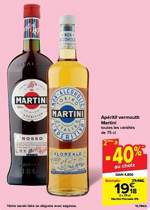 Promotions Apéritif vermouth martini - Martini - Valide de 24/04/2024 à 30/04/2024 chez Carrefour