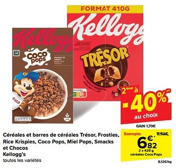 Promoties Céréales coco pops - Kellogg's - Geldig van 24/04/2024 tot 30/04/2024 bij Carrefour