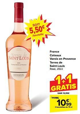 Promoties France coteaux varois en provence terres de saint-louis rosé - Rosé wijnen - Geldig van 24/04/2024 tot 30/04/2024 bij Carrefour