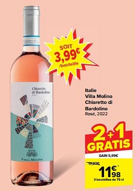 Promotions Italie villa molino chiaretto di bardolino rosé - Vins rosé - Valide de 24/04/2024 à 30/04/2024 chez Carrefour