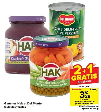 Promotions Petits pois extra-fins et jeunes carottes hak - Hak - Valide de 24/04/2024 à 30/04/2024 chez Carrefour