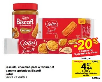 Promotions Spéculoos fourrés saveur vanille - Lotus Bakeries - Valide de 24/04/2024 à 30/04/2024 chez Carrefour