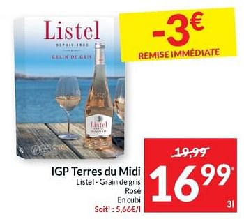 Promotions Igp terres du midi listel - grain de gris rosé - Vins rosé - Valide de 23/04/2024 à 28/04/2024 chez Intermarche