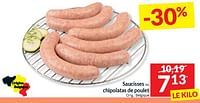Promotions Saucisses ou chipolatas de poulet - Produit maison - Intermarche - Valide de 23/04/2024 à 28/04/2024 chez Intermarche