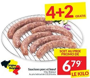 Promoties Saucisses porc et boeuf - Huismerk - Intermarche - Geldig van 23/04/2024 tot 28/04/2024 bij Intermarche