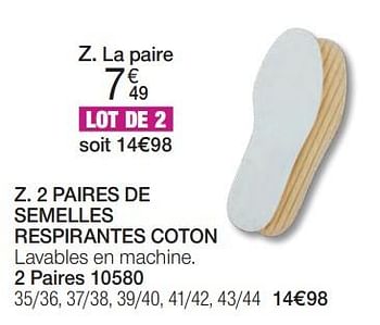 Promotions 2 paires de semelles respirantes coton - Produit Maison - Damart - Valide de 01/04/2024 à 30/06/2024 chez Damart