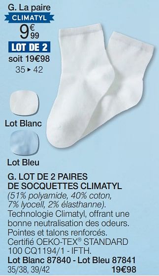 Promoties Lot de 2 paires de socquettes climatyl - Huismerk - Damart - Geldig van 01/04/2024 tot 30/06/2024 bij Damart