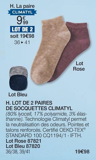 Promotions Lot de 2 paires de socquettes climatyl - Produit Maison - Damart - Valide de 01/04/2024 à 30/06/2024 chez Damart