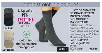 Promotions Lot de 3 paires de chaussettes mixtes coton biologique majoritaire - Produit Maison - Damart - Valide de 01/04/2024 à 30/06/2024 chez Damart